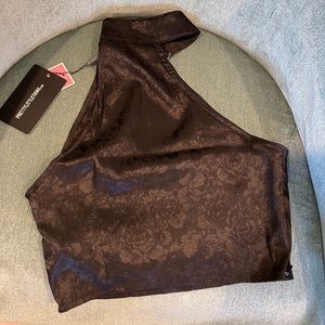 pretty little thing black asymmetrical halter neck top